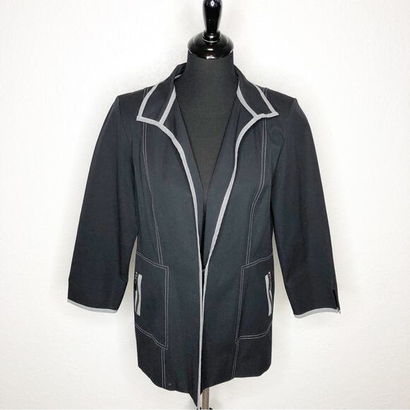 Ming Wang black white plaid trim hook front blazer jacket size Small - Picture 1 of 15